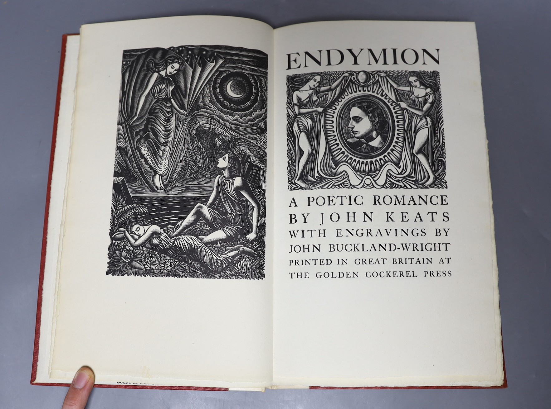 Golden Cockerel Press - Keats, John - Endymion, one of 500, illustrated by John Buckland-Wright, original half vellum, by Sangorski and Sutcliffe, Waltham Saint Lawrence, 1947